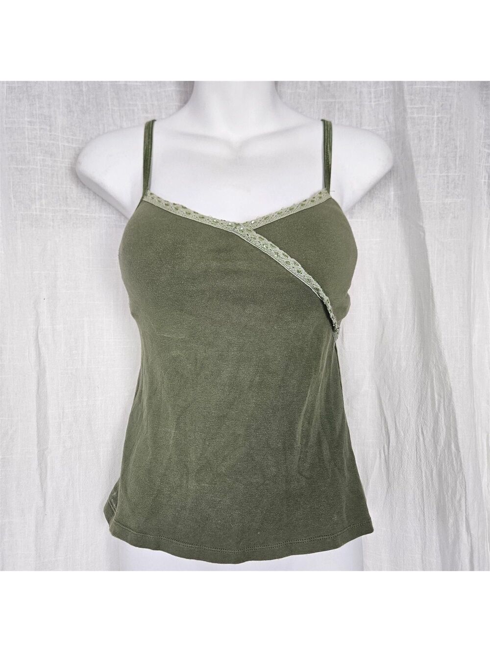 Vintage Fashion Bug Green Fairy Cami, Lace, Sequin Small
